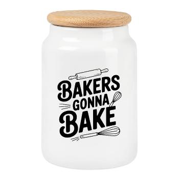 Les boulangers qui vont pâtisser - Boîte à biscuits avec couvercle en bois - blanc - Devant