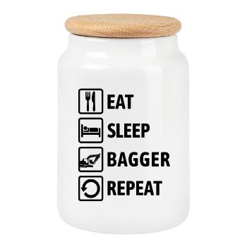 Eat Sleep Bagger Repeat - digging & digging - Cookie Jar with Wooden Lid - white - Front