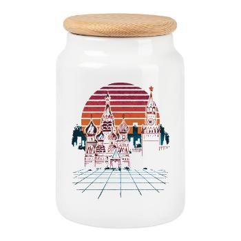 Neon Moskau Skyline Retro - Keksdose mit Holzdeckel - Weiß - Vorne