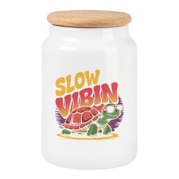 Slow But I'm Vibing Funny Tortoise  - Cookie Jar with Wooden Lid - white - Front