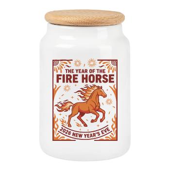 Année de la célébration du cheval de feu du réveillon du Nouvel An 2026 - Boîte à biscuits avec couvercle en bois - blanc - Devant