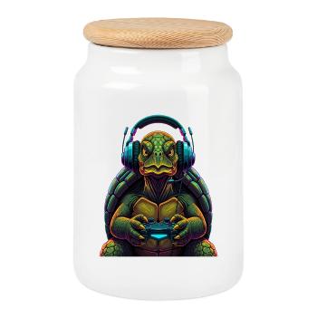 Turtle Gaming Animal Video Games Funny - Cookie Jar with Wooden Lid - white - Front