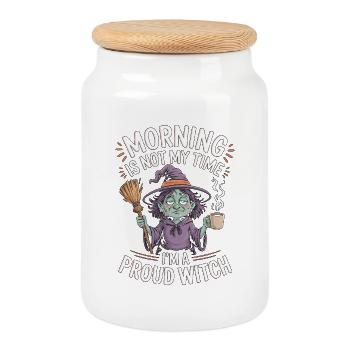 Witchcraft Morning Is Not My Time Rune Symbols - Cookie Jar with Wooden Lid - white - Front