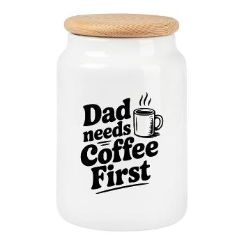 Papa a besoin d’un café d’abord - Boîte à biscuits avec couvercle en bois - blanc - Devant