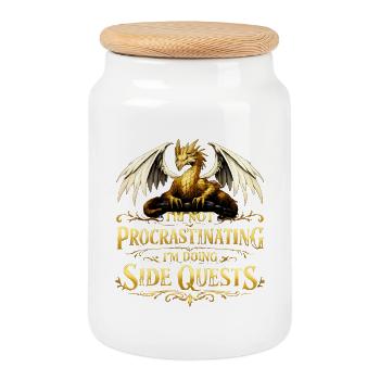 I don't procrastinate, I do side quests - Cookie Jar with Wooden Lid - white - Front