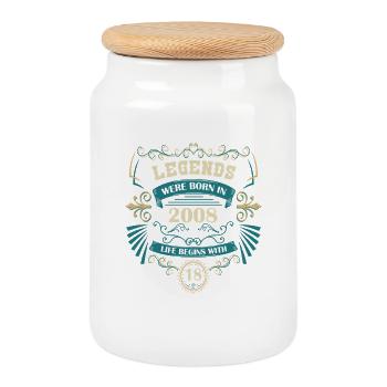 18th Birthday Vintage Western Legends Vintage - Cookie Jar with Wooden Lid - white - Front
