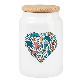 sea creatures heart design, ocean lover love - Cookie Jar with Wooden Lid - white - Front