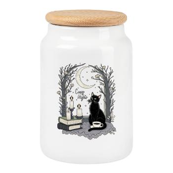 Cozy Nights Cozy Goth Cat - Cookie Jar with Wooden Lid - white - Front