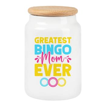 Bingo Game Greatest Bingo Mom Ever Bingo - Cookie Jar with Wooden Lid - white - Front