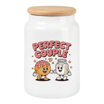 Art amusant du couple parfait au donut et au lait - Boîte à biscuits avec couvercle en bois - blanc - Devant