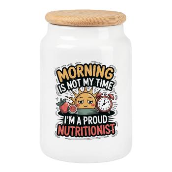 Nutritionist Morning Is Not My Time Health Coach - Cookie Jar with Wooden Lid - white - Front
