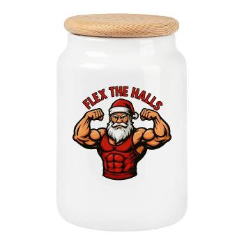 Flex The Halls Santa Gym Christmas Funny Workout - Keksdose mit Holzdeckel - Weiß - Vorne