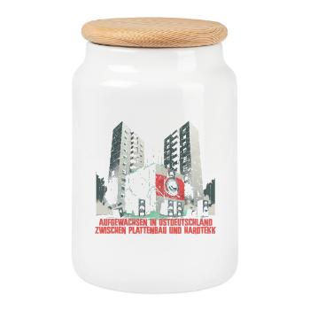 Hardtekk Tekke Ostdeutschland Plattenbau - Cookie Jar with Wooden Lid - white - Front