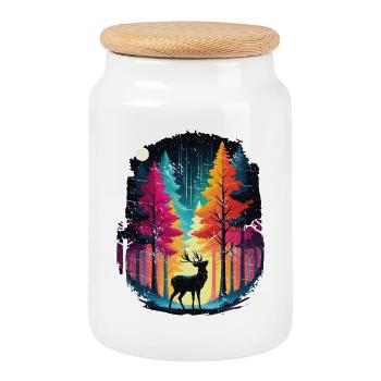 Forêt arc‑en‑ciel et cerf lumineux - Boîte à biscuits avec couvercle en bois - blanc - Devant