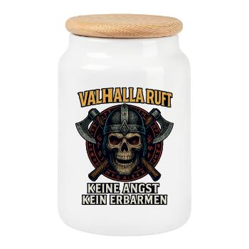 valhalla ruft krieger, wikinger spruch shirt - Keksdose mit Holzdeckel - Weiß - Vorne