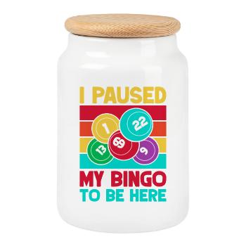 Bingo Game I Paused To Be Here Bingo - Cookie Jar with Wooden Lid - white - Front