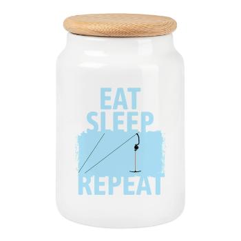 Ankerlift | Eat Sleep Lift Repeat | Ski fahren - Keksdose mit Holzdeckel - Weiß - Vorne