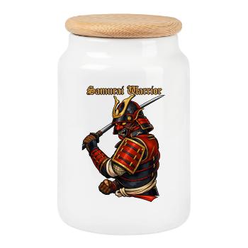 Samurai Warrior Japan Armor Bushido Design - Cookie Jar with Wooden Lid - white - Front