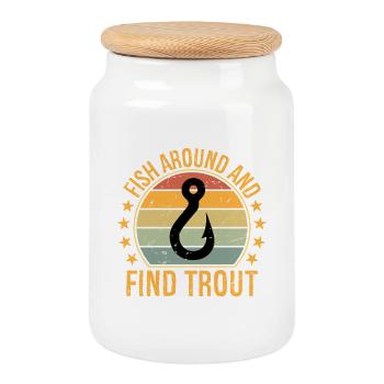 Fish Around and Find Trout - Cookie Jar with Wooden Lid - white - Front