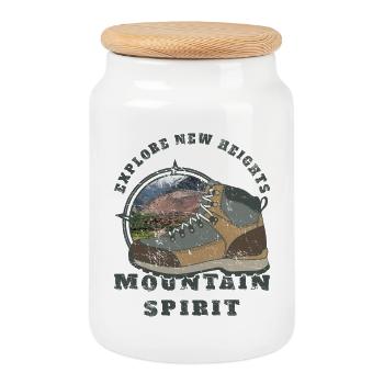 Mountain and Adventure Spirit - Cookie Jar with Wooden Lid - white - Front