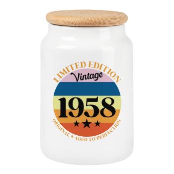 1958 Vintage Birthday Gift 58 Birthday - Cookie Jar with Wooden Lid - white - Front