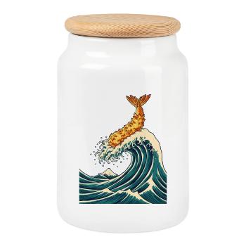 The Great Tempura Wave - Cookie Jar with Wooden Lid - white - Front