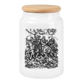 Les Quatre Cavaliers de l’Apocalypse - Boîte à biscuits avec couvercle en bois - blanc - Devant