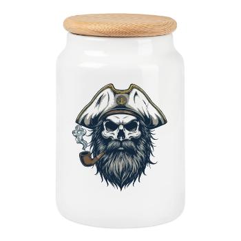 Kapitän Totenkopf Seemann Nautik Meer See Boot - Keksdose mit Holzdeckel - Weiß - Vorne