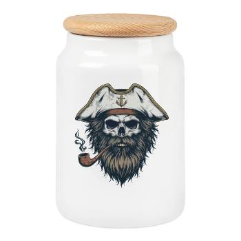 Capitaine Skull Sailor Bateau nautique Sea Lake - Boîte à biscuits avec couvercle en bois - blanc - Devant