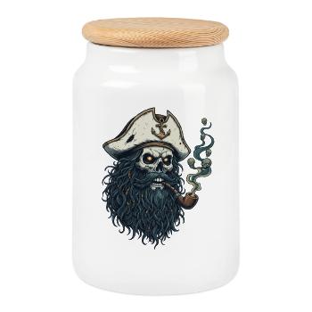 Kapitän Totenkopf Seemann Nautik Meer See Boot - Keksdose mit Holzdeckel - Weiß - Vorne