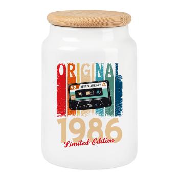 Cassette du 40e anniversaire janvier 1986 - Boîte à biscuits avec couvercle en bois - blanc - Devant
