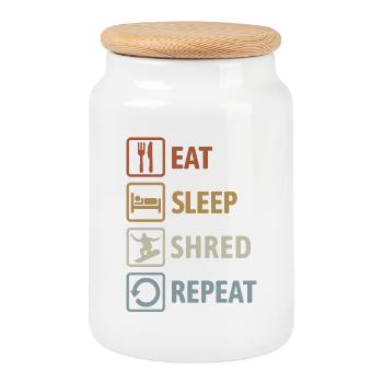 Eat Sleep Shred Repeat - Snowboarding - Cookie Jar with Wooden Lid - white - Front