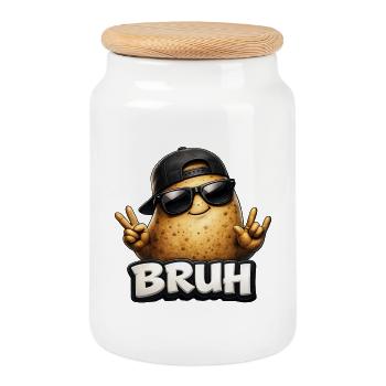 Patate brûlante avec lunettes de soleil - Boîte à biscuits avec couvercle en bois - blanc - Devant