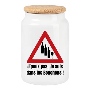 J'PEUX PAS, JE SUIS DANS LES BOUCHONS ! (vin)  - Boîte à biscuits avec couvercle en bois - blanc - Devant