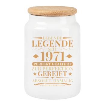 55th Birthday Perfectly aged since 1971 - Cookie Jar with Wooden Lid - white - Front