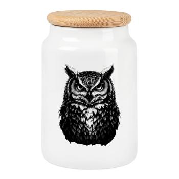 Symbole de Sagesse Animale de la Nuit Mystique de la Nuit de la Hibou - Boîte à biscuits avec couvercle en bois - blanc - Devant