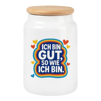 I'm Good Shirt, Self Love Saying - Cookie Jar with Wooden Lid - white - Front