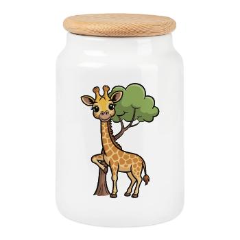 Cuddly giraffe in the forest - Cookie Jar with Wooden Lid - white - Front