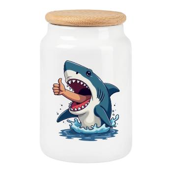 Shark thumbs up humor all the best - Cookie Jar with Wooden Lid - white - Front