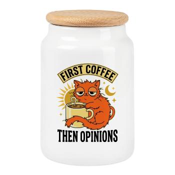 D’abord le café puis les opinions chat endormi mignon, drôle - Boîte à biscuits avec couvercle en bois - blanc - Devant