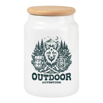 Outdoor Adventure | Nature - Camping - Hiking - Cookie Jar with Wooden Lid - white - Front