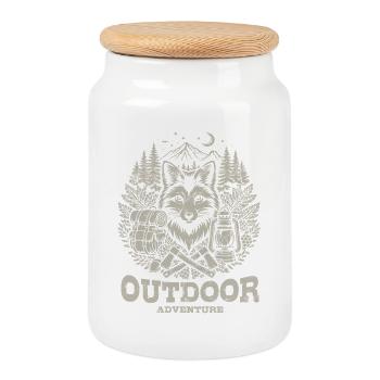 Outdoor Adventure | Nature - Camping - Hiking - Cookie Jar with Wooden Lid - white - Front