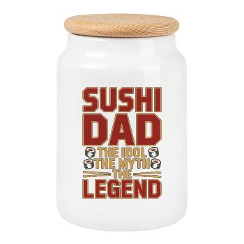 Sushi Dad, l'idole, le mythe, la légende, le chef sushi - Boîte à biscuits avec couvercle en bois - blanc - Devant