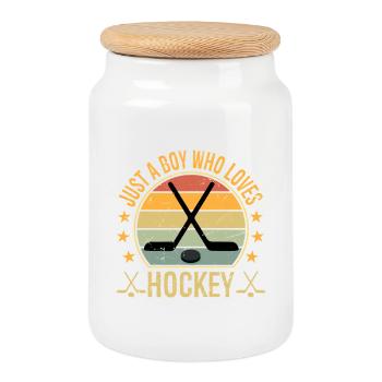 Drôle de hockey, juste un garçon qui aime le hockey - Boîte à biscuits avec couvercle en bois - blanc - Devant