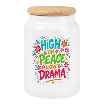 high on peace shirt, low drama vibes - Cookie Jar with Wooden Lid - white - Front