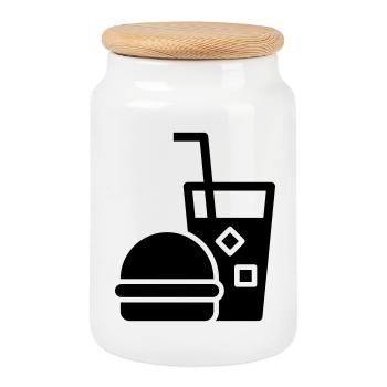 Fast Food, Burger, Imbisswagen - Keksdose mit Holzdeckel - Weiß - Vorne