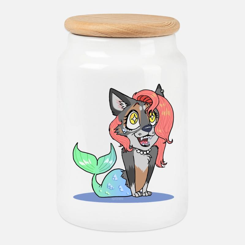 Coral (Chibi Version) (von Leni Riosa) - Keksdose mit Holzdeckel - Weiß