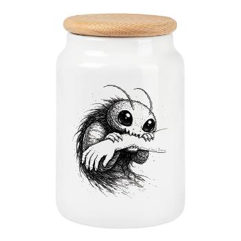 Creepy Cute Creature Illustration Dark Indie Art - Cookie Jar with Wooden Lid - white - Front