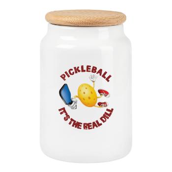 Pickleball Its The Real Dill - Cookie Jar with Wooden Lid - white - Front
