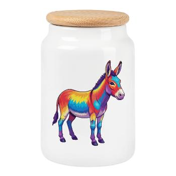 Bunte Eselregenbogen-Pop-Art-Aquarell - Keksdose mit Holzdeckel - Weiß - Vorne